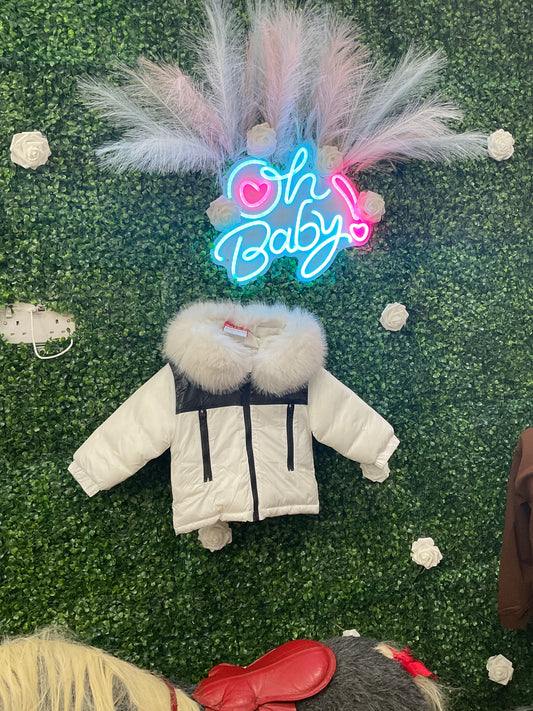 Wee Me White & Black Faux fur jacket unisex